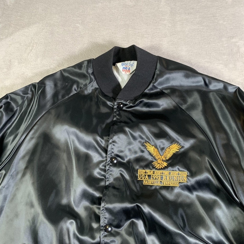 Vintage WestArk‎ Jacket Mens Extra Large Black Satin UGA 1992 Reunion USA 90s